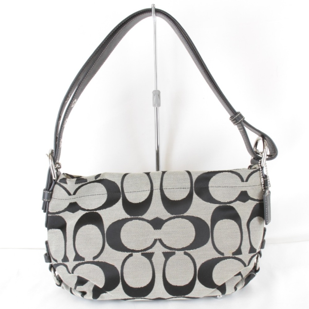 COACH Signature F15068 Shoulder Bag, Canvas/Leather, Gray x Black, Women's
